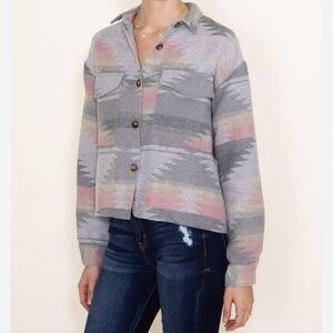 SIMPLY SOUTHERN CROPPED AZTEC SHACKET - PEWTER Sz. Small